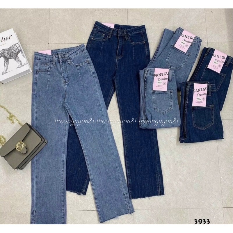 Quần jeans ống đứng xẻ gấu co dãn 4 chiều cạp cao lên phom chuẩn đẹp 2022