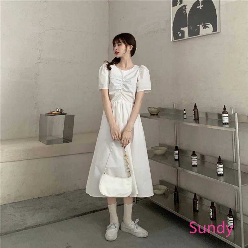 Đầm Tay Phồng Hở Lưng Thắt Nơ Phong Cách Vintage Thời Trang Mùa Hè Cho Nữ