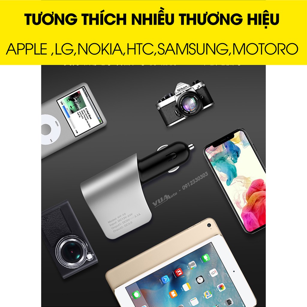 Tẩu sạc ô tô Hyundai chính hãng, 1 đầu tẩu sạc nhanh ổn định và 3 cổng USB, đèn led báo hiệu điện áp ắc quy tiện lợi