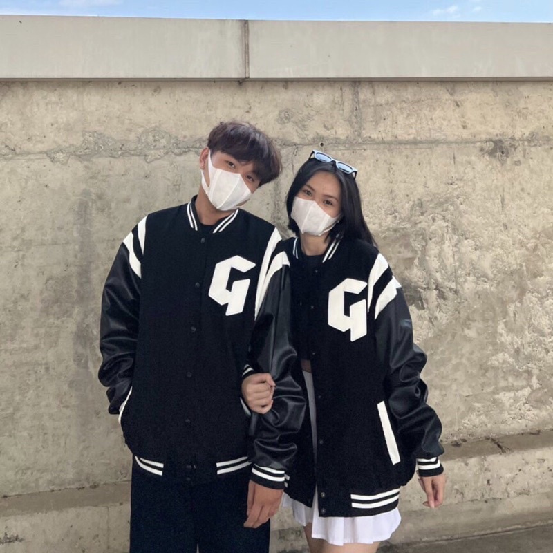 Áo Khoác Bomber Nỉ Tay Phối Da Chữ G Hot Trend 2022 Kiểu Dáng Unisex Nam Nữ
