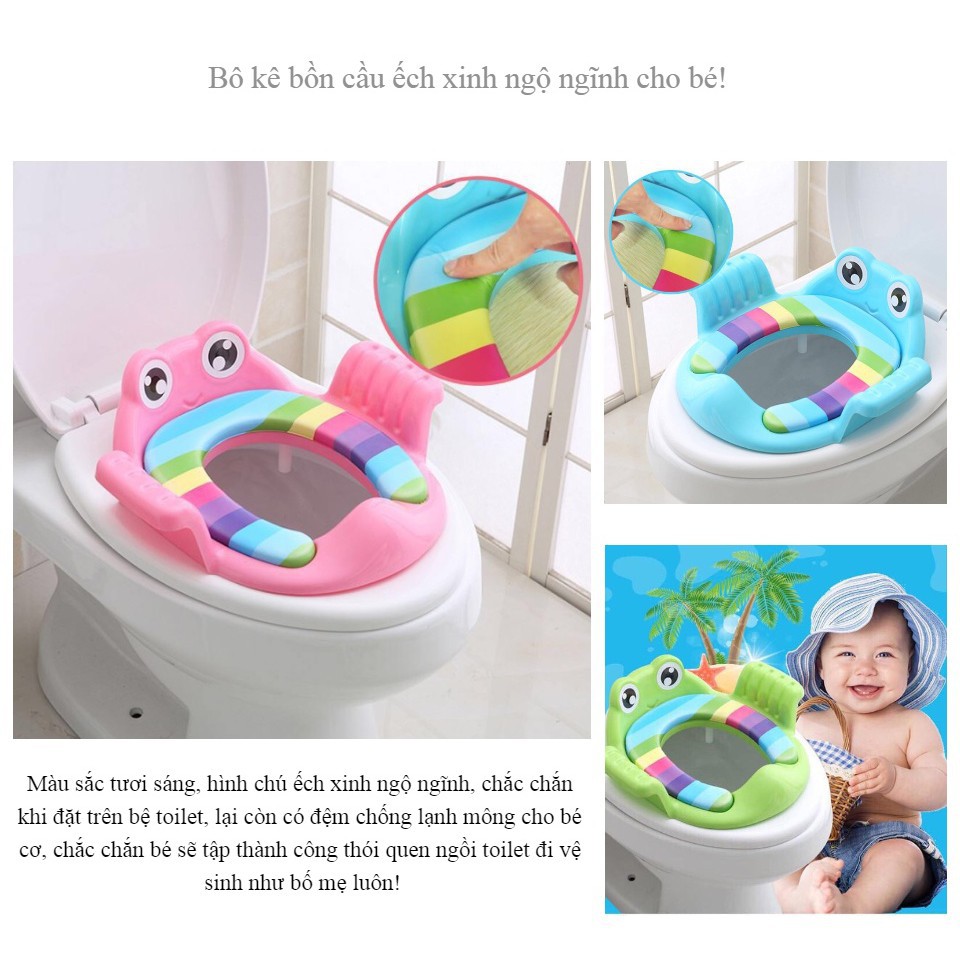 Thu nhỏ bồn cầu có tay vịn hình ếch ngộ nghĩnh cho bé - Bệ thu nhỏ bồn cầu - Miếng lót bồn cầu