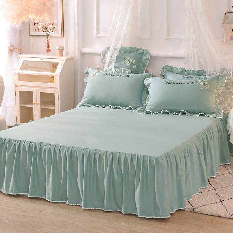 Korean princess style four seasons cotton bed skirt four piece set net red embroidered quilt cover lace bedspread sheet fitted sheet bedspread