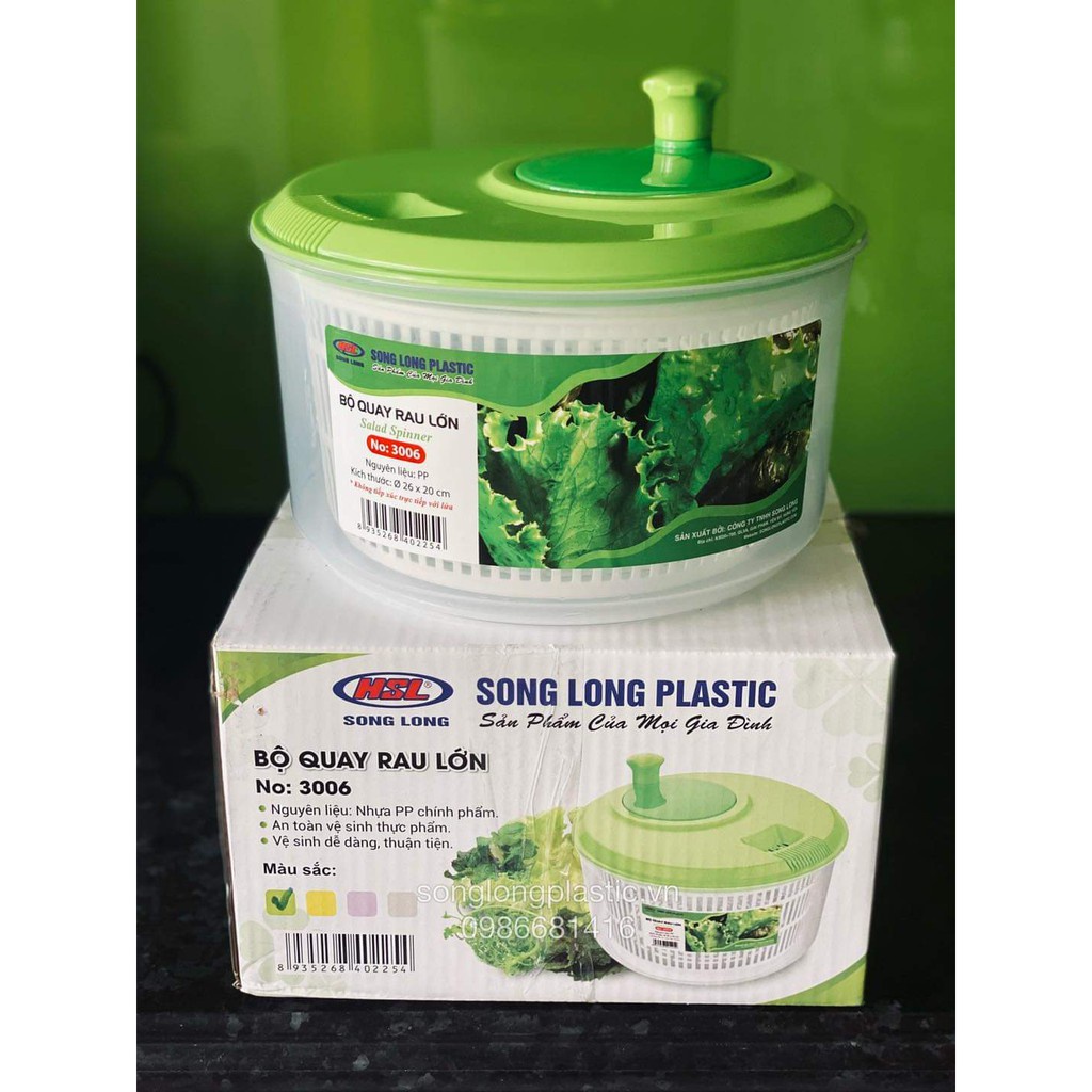 rổ quay rau sống size 26cm, rổ nhựa vắt rau kèm nắp đậy SONG LONG kho sỉ mb