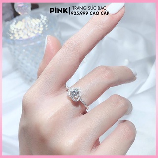 Nhẫn bạc nữ pink jewelry, nhẫn tim đính đá bạc 925 pjnb16
