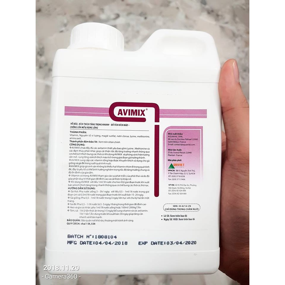 AVIMIX - THUỐC BỔ CHO GÀ TƠ VÀ GÀ CON - XUẤT XỨ PHÁP - BÌNH 1 LÍT