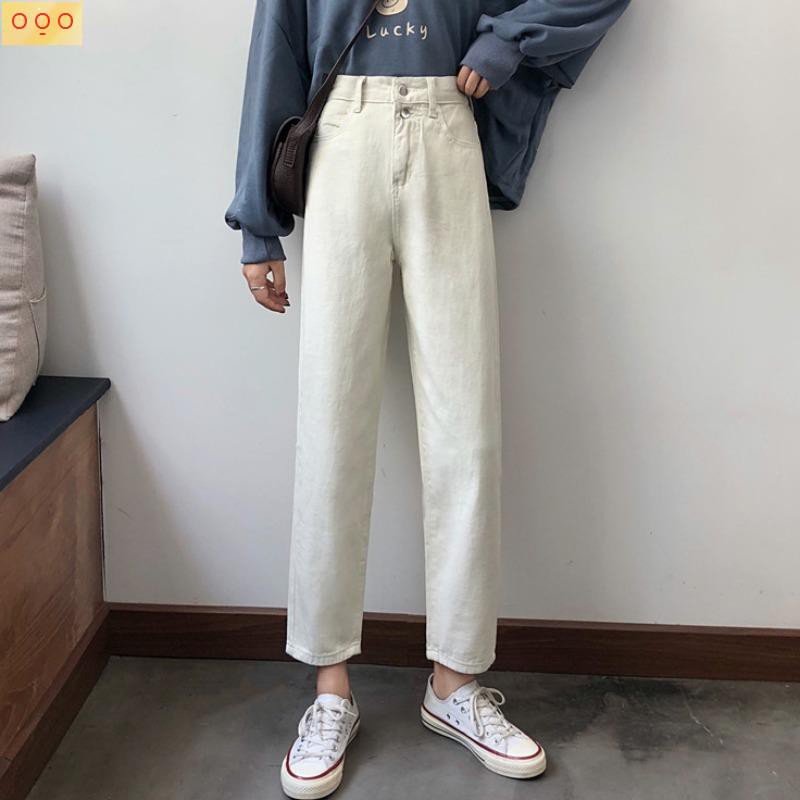 OFF-WHITE Quần Jeans Nữ Lưng Cao Ống Đứng Thời Trang Xuân 2021