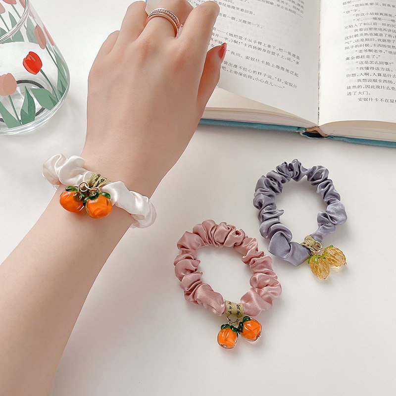 Dây Buộc Tóc Nữ  Vải Hoạ Tiết Quả Đôi Hot Trend