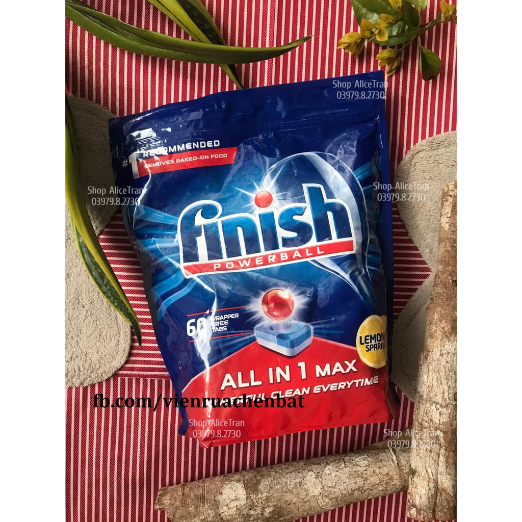 Viên rửa chén bát Finish All in 1 max túi 22 viên/ túi 60 viên hương chanh