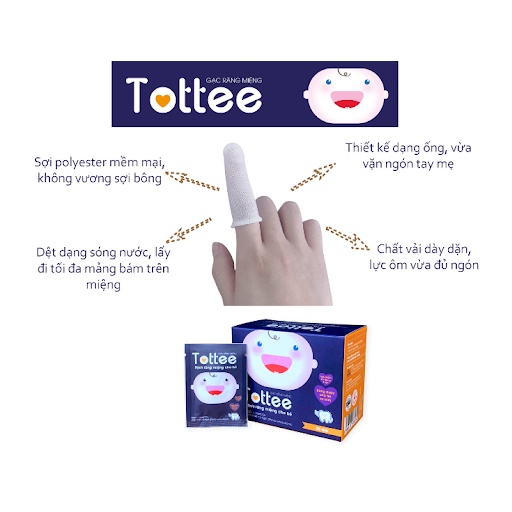 Gạc rơ lưỡi Tottee - Sạch răng miệng cho bé ( hộp 25 gói)