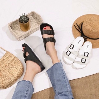 Dép xốp 2 quai đen trắng