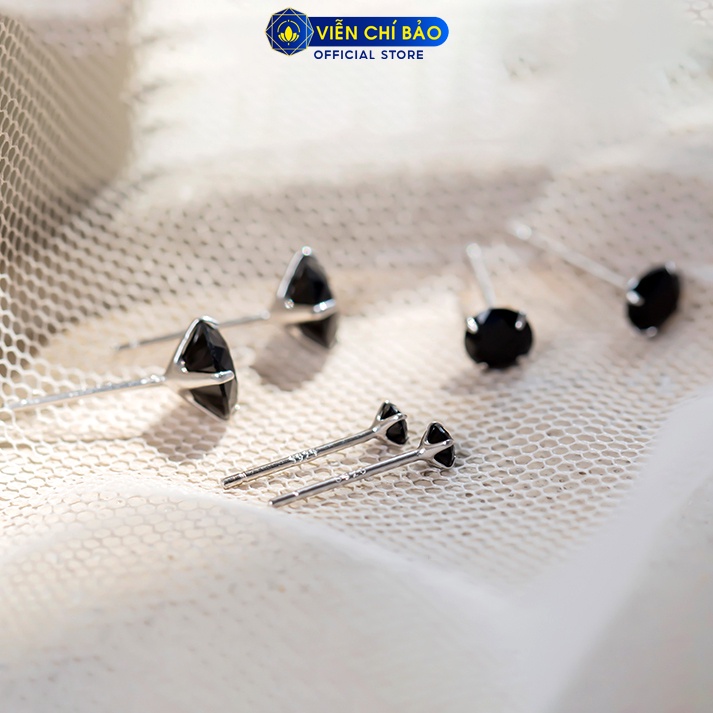 Bông tai bạc nữ nụ đá đen (1 Chiếc) chất liệu bạc 925 thời trang phụ kiện trang sức nữ Viễn Chí Bảo B400208-DE