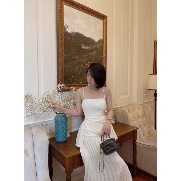 Đầm xoè 2 dây tùng dập ly kiểu