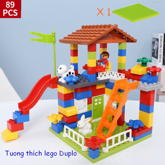 BỘ KHỐI LỚN, 89 tiết, 3+, Lắp ráp trang viên. Tương thích lego duplo.- gói quà miễn phí