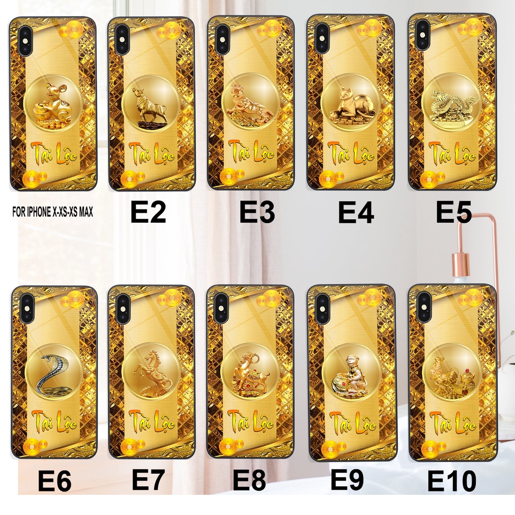 Ốp lưng KÍNH  iphone X / XS / XS MAX in hình 3D 12 CON GIÁP- TÀI LỘC- SIÊU ĐẸP