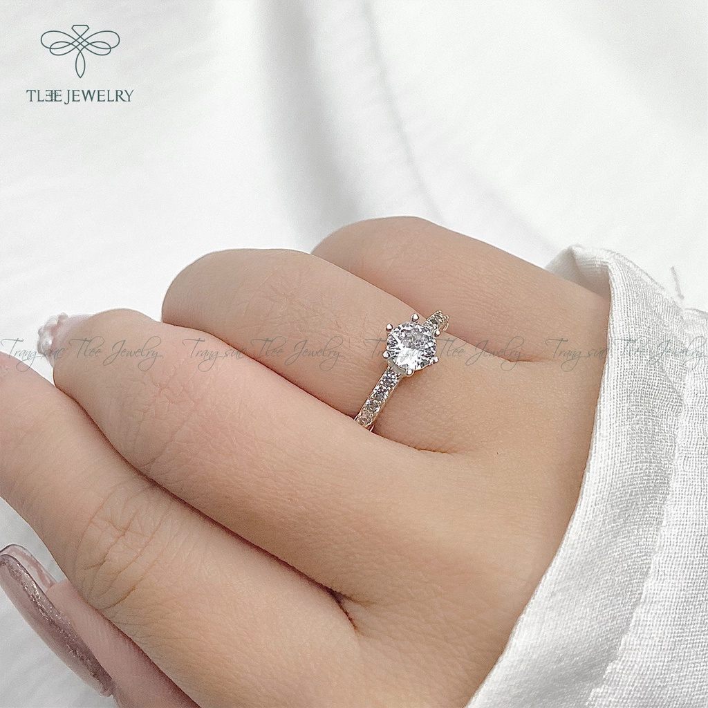 Nhẫn bạc nữ TLEE đính đá sáu chấu viền bằng sang trọng NCJ A0124