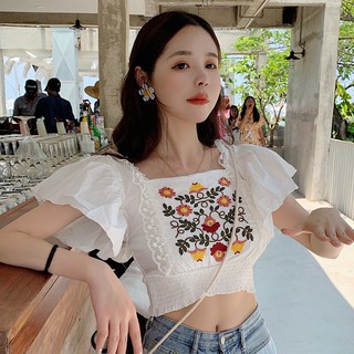 XJ-Áo crop top ngắn tay phong cách thời trang dành cho nữ