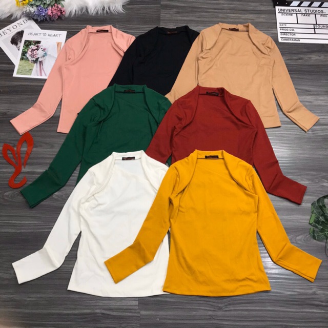 Áo thun tay dài cổ xéo