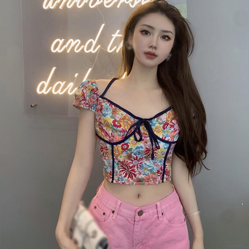 Áo Croptop Tay Ngắn Hoạ Tiết Hoa Cho Nữ | BigBuy360 - bigbuy360.vn