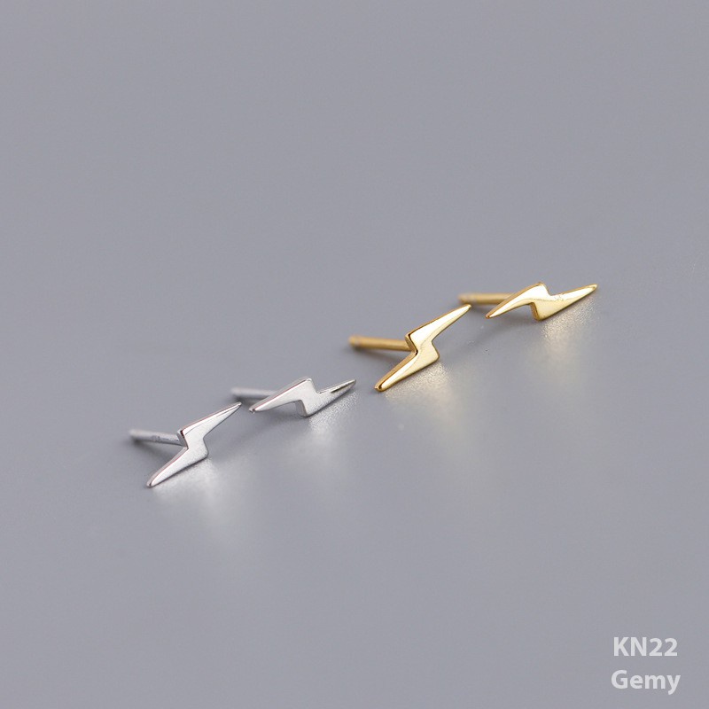 Khuyên tai nam nữ bạc 925 mạ vàng hình tia chớp nhỏ thiết kế đơn giản, unisex (1 chiếc) | GEMY SILVER KN22