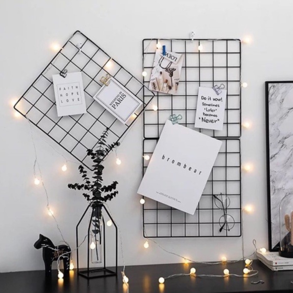 COMBO Khung Lưới Decor Và Dây Đèn LED Ánh Sáng Ấm Áp Lãng Mạn Siêu Xinh Trang Trí Phòng Làm Việc Và Bàn Học