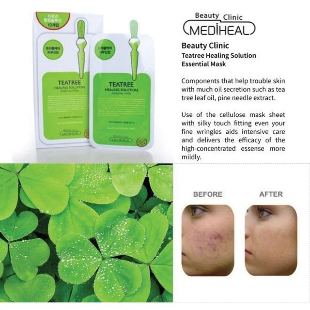 [Set 7m] Mặt nạ Mediheal Teatree Healing solution Essential Mask giúp ngăn ngừa và giảm mụn