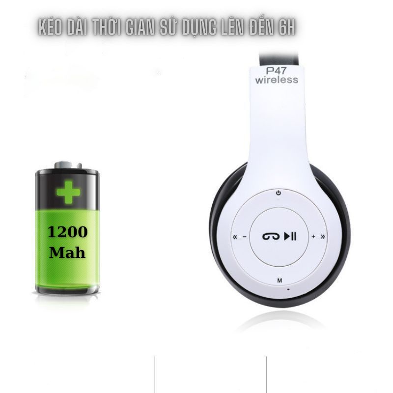 Tai nghe bluetooth chụp tai kết nối có dây và không dây hỗ trợ khe cắm thẻ nhớ P47 TNBTP47