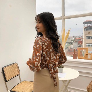 Áo hoa thắt nơ sau