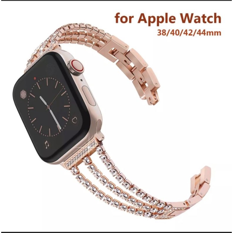 Dây Đồng Hồ Thông Minh Thời Trang Apple I-Watch Mạ vàng Đính Kim cương giả Size 38 40//T4