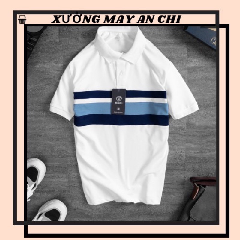 Áo Polo nam phối ngang vải cá sấu Cotton xuất xịn, chuẩn form - HIDOLI