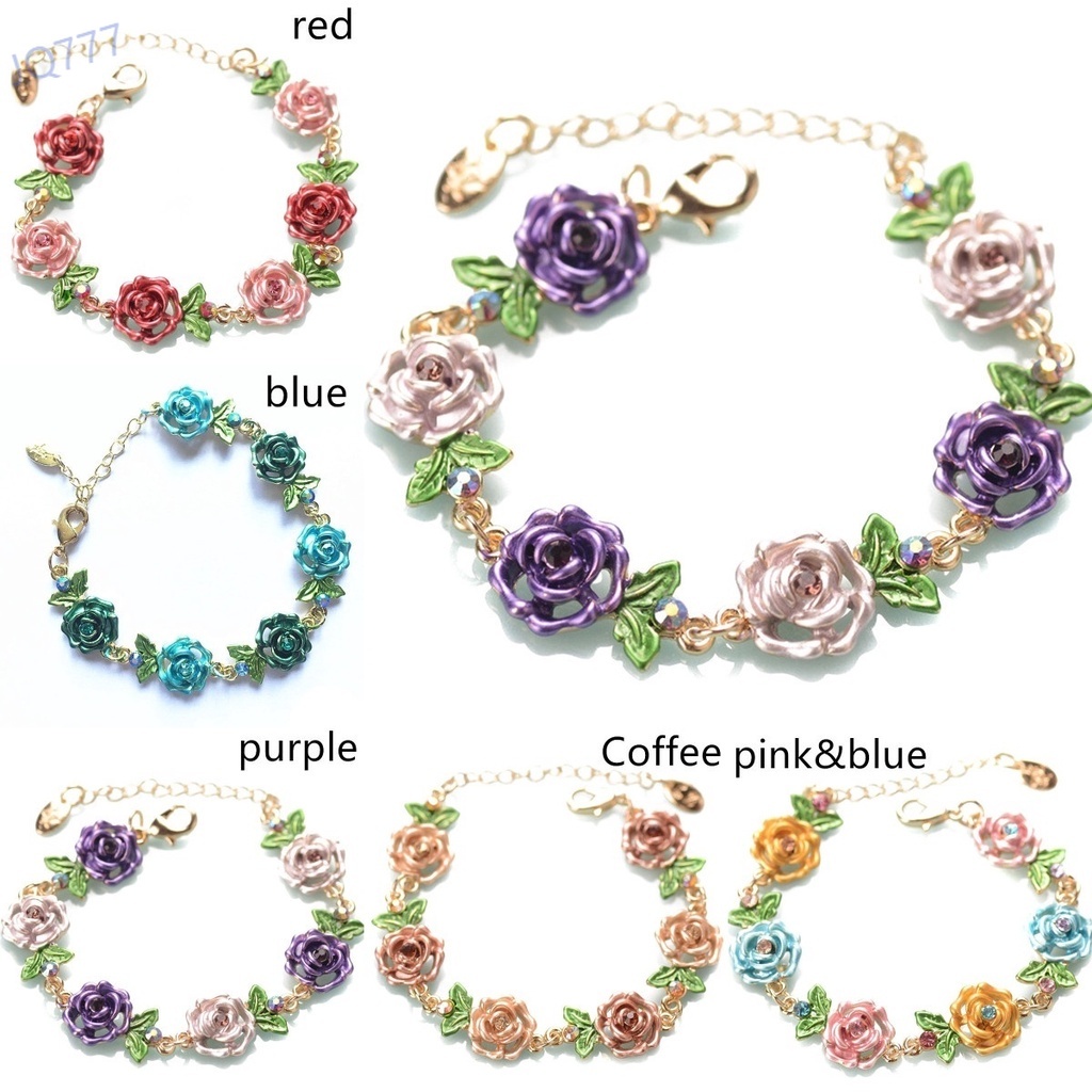 Vòng đeo tay mặt hình hoa hồng nhiều màu tùy chọn phong cách vintage