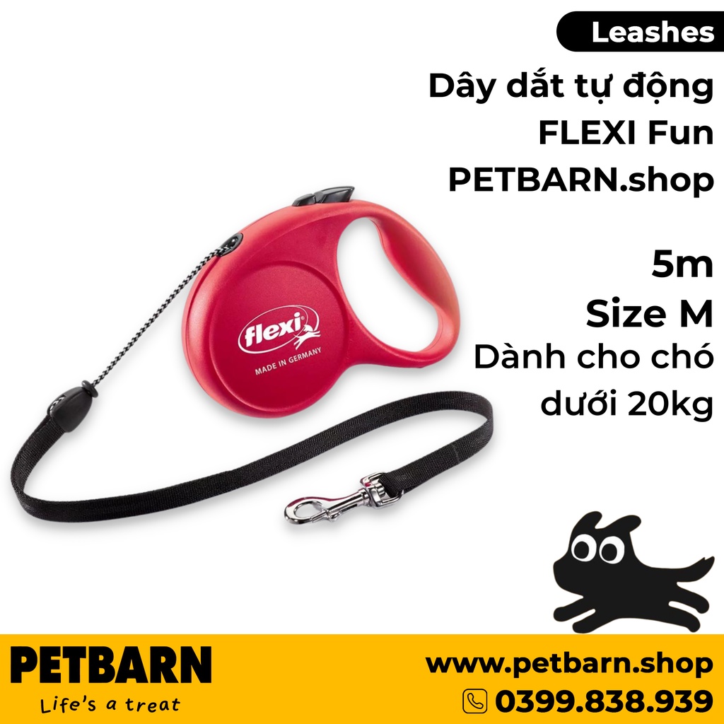 Dây dắt tự động FLEXI Fun M (Dây tròn 5m, < 20kg) - Màu đỏ Petbarn