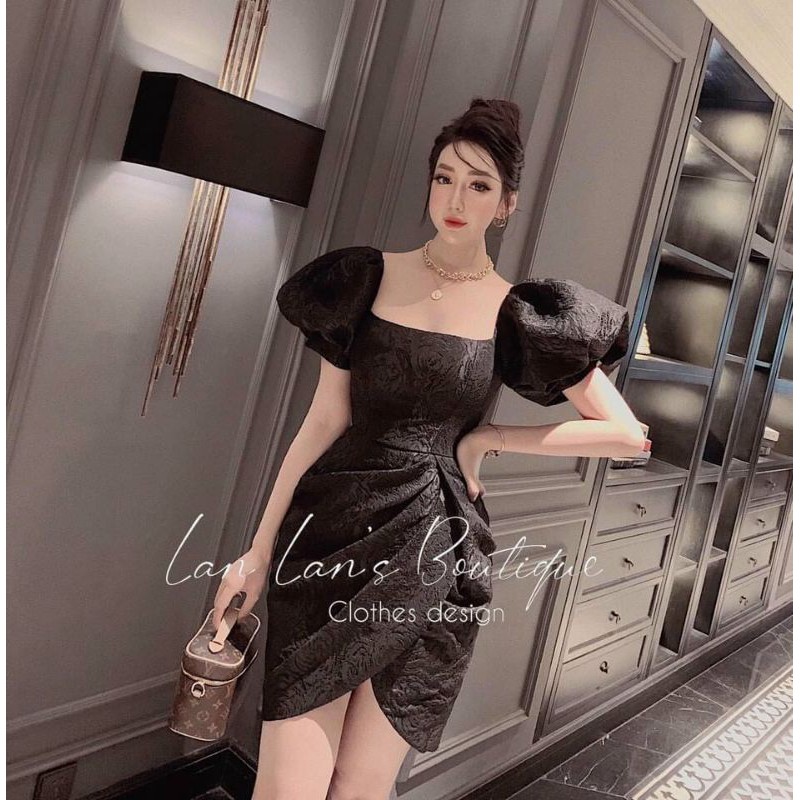 đầm gấm tay phồng