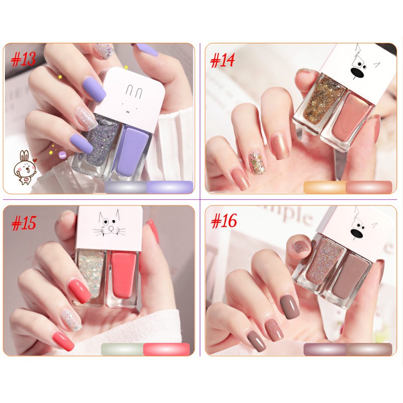 Set 2 chai sơn móng tay nhũ + lì 2*6ml nhiều màu xinh xắn cho chị em lựa chọn