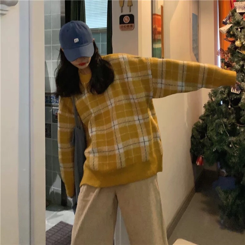 Áo len kẻ vàng chất dày dặn Vintage xinh xắn dễ phối đồ | BigBuy360 - bigbuy360.vn