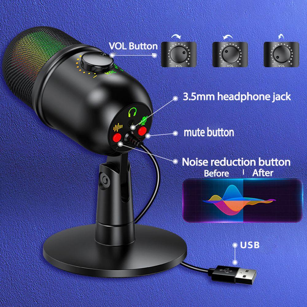 ♪JONY♪ Noise Reduction USB Condenser Microphone Mobile Phone Live Desktop Microphone V5 Condenser Microphone RGB Microphone Dub Recording Accessories With Ear Monitor K Song Game RGB Lights