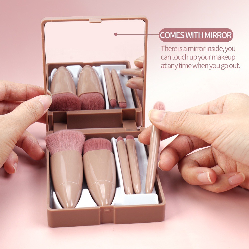 SET 5 CÂY CỌ TRANG ĐIỂM HỒNG PASTEL KÈM GƯƠNG SOI