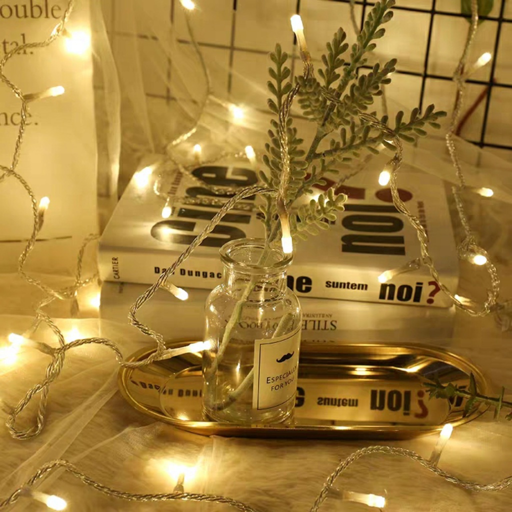 Dây đèn LED trang trí phòng ngủ, đèn led trang trí cây thông noel giáng sinh 8m không nháy màu vàng đẹp lấp lánh
