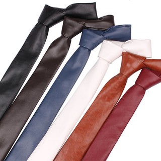 2024 mới da pu dây buộc nam cổ 5cm mỏng thời trang màu trơn nam cà vạt cho đám cưới công sở phù hợp với cà vạt