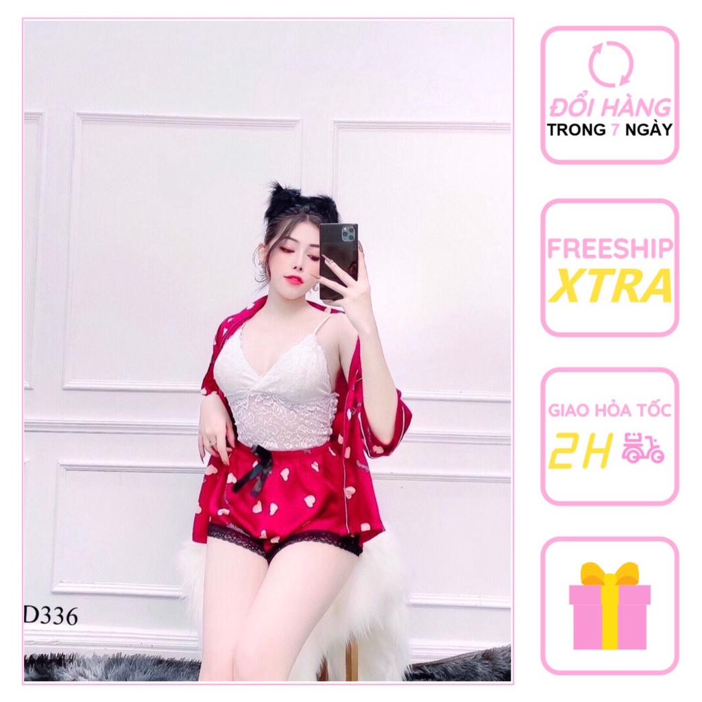 [FREESHIP 50K] Set Bộ Kiểu Nhistore Áo Khoác Dạng Kimono Quần Ngắn Kèm Áo Bra Ren 2 Dây Freesize Dưới 57kg