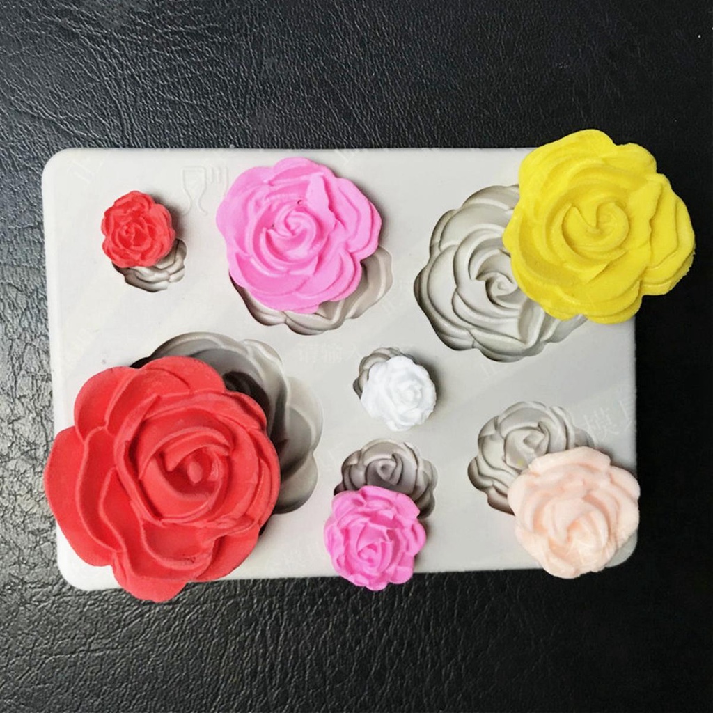 Khuôn Làm Bánh 7 Ngăn Hình Hoa Hồng 3D Bằng Đất Sét