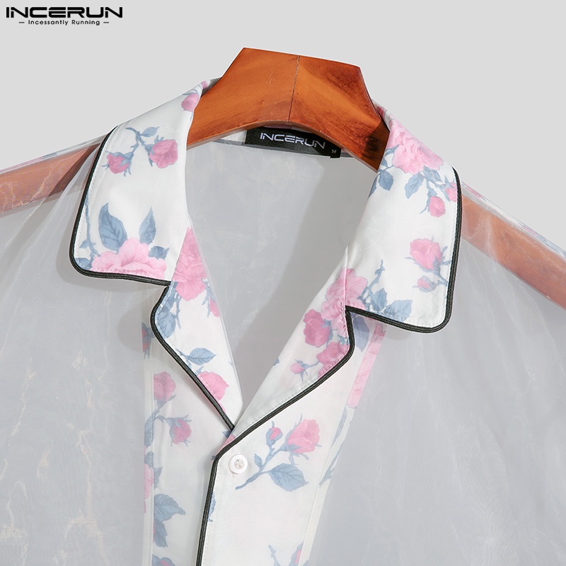 INCERUN Áo Sát Nách Trong Suốt In Hoa Thời Trang Mùa Hè Cho Nam