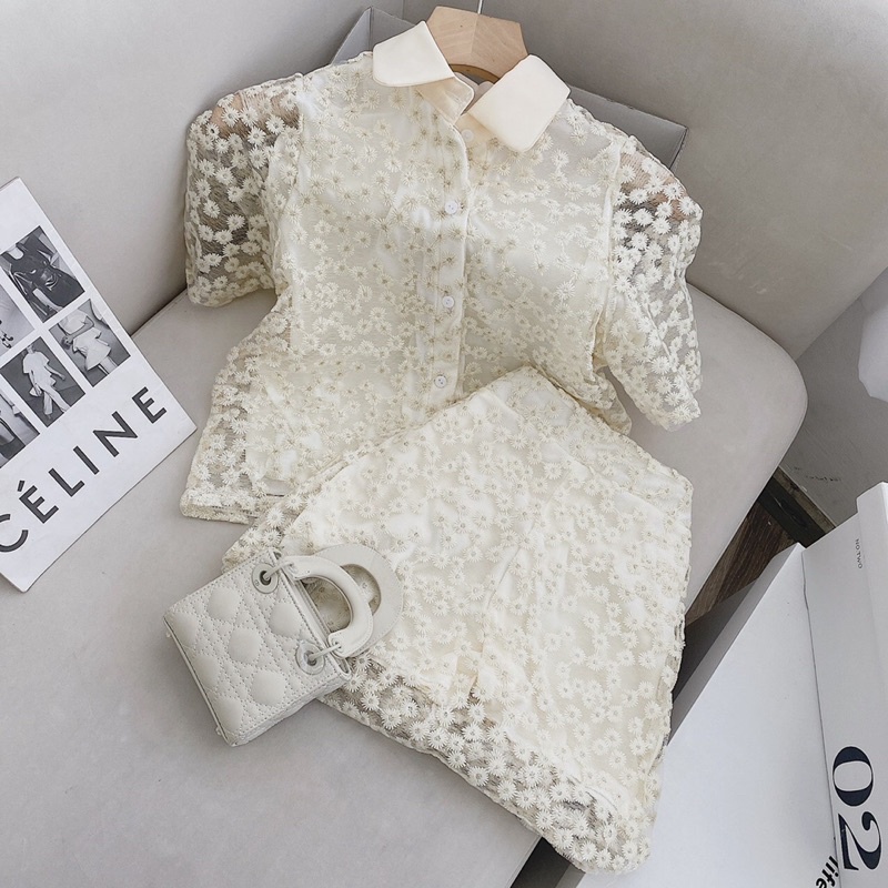 SÉT ÁO SƠ MI REN HOA + CHÂN VÁY