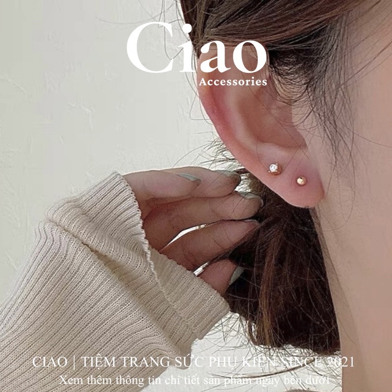 [HOẢ TỐC 1H] Set 5 khuyên tai/ bông tai mạ bạc S925 thiết kế đơn giản đính đá lấp lánh Limim Ciao