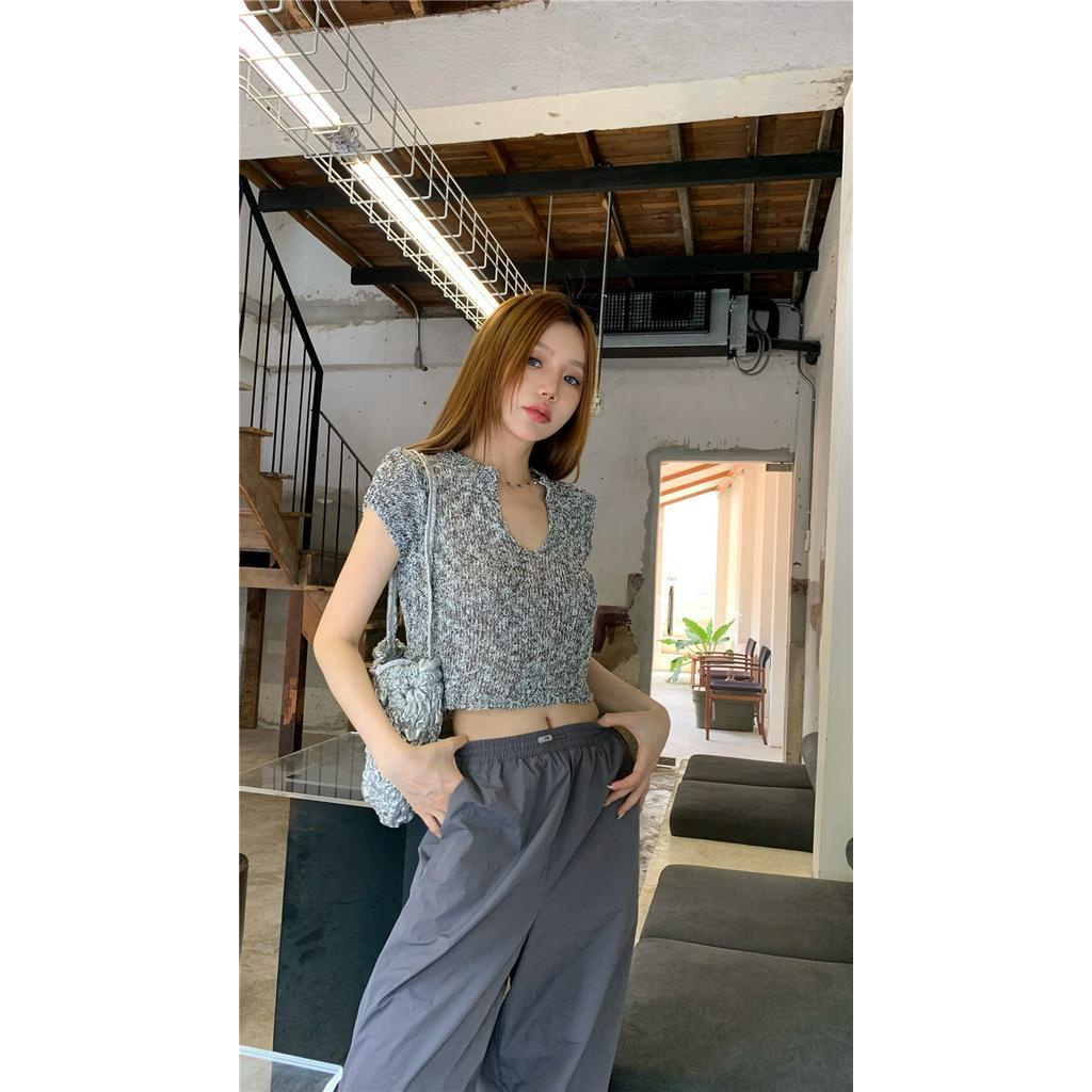 Áo Thun Dệt Kim Cổ Chữ V Dáng Ôm Thời Trang Mùa Hè 63098