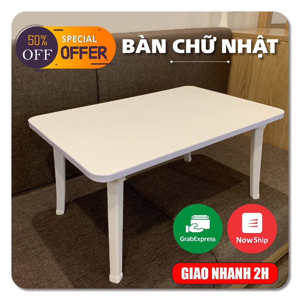 Bàn trà, Bàn Cafe, Bàn ngồi bệt hình chữ nhật màu trắng kích thước 60x40cm