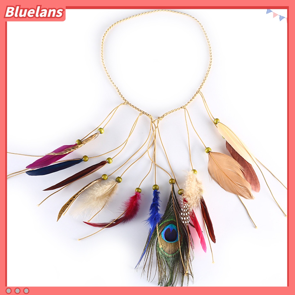 Băng Đô Bện Dây Đính Lông Vũ Kiểu Bohemia 48h Cho Nữ