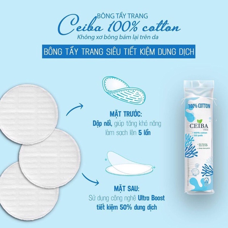 Bông Tẩy Trang Ceiba 100% Chất Liệu Cotton 80 miếng &amp; 140 Miếng cica cosmetic
