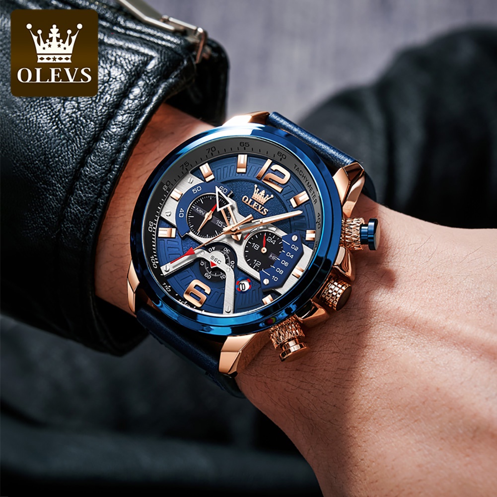 Đồng hồ đeo tay OLEVS 9915 chống thấm nước dây da thật làm quà tặng thời trang cho nam giới | BigBuy360 - bigbuy360.vn