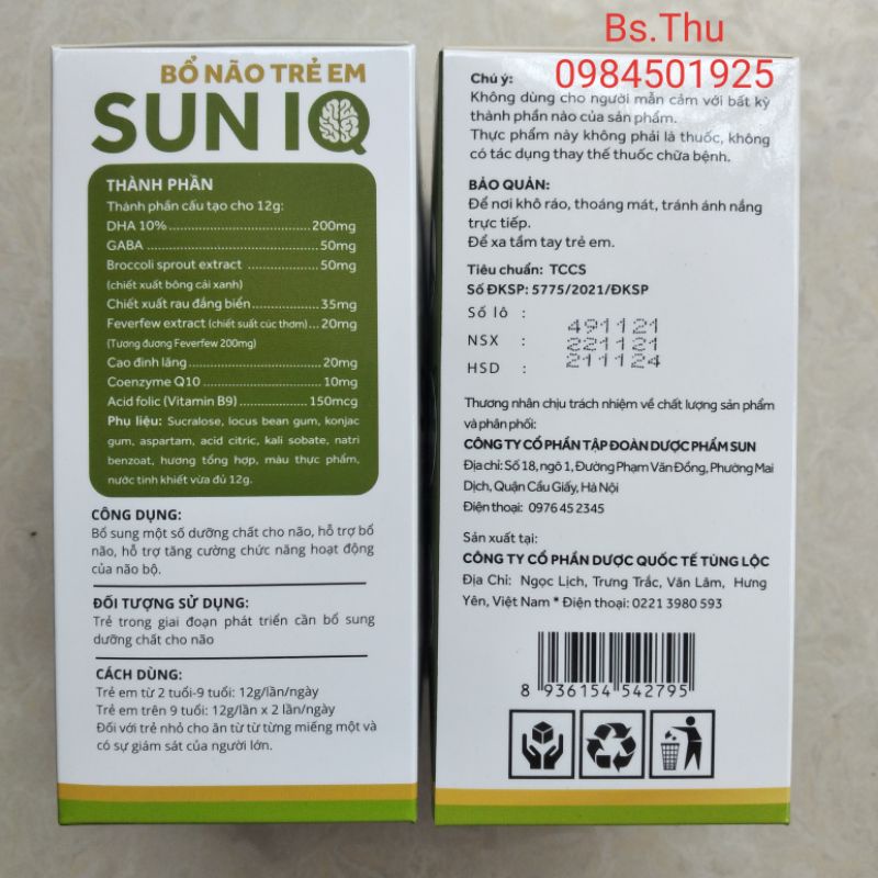 SUN IQ - Bổ não trẻ em dạng thạch hộp 14 gói - bổ sung DHA hỗ trợ phát triển trí não, tăng cường thị lực