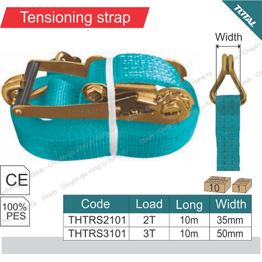 Dây cảo chằng hàng TOTAL 2-5 tấn, dây đai tăng đơ chất liệu PES siêu bền chắc, móc đôi J tăng đơ dễ dàng đa năng